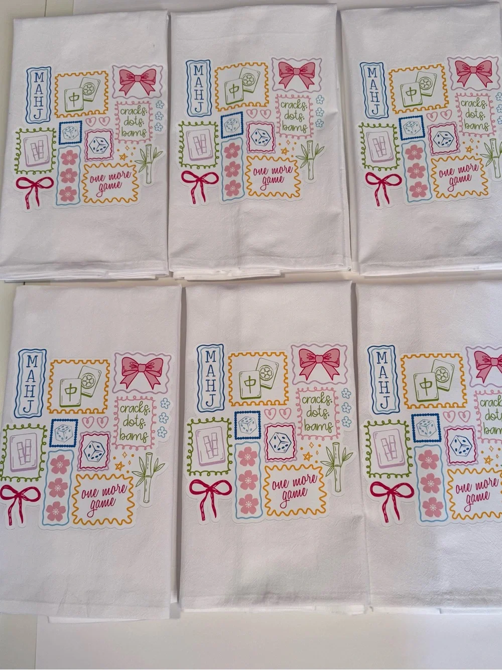 6 pack Mahjong Doodle Kitchen Towel